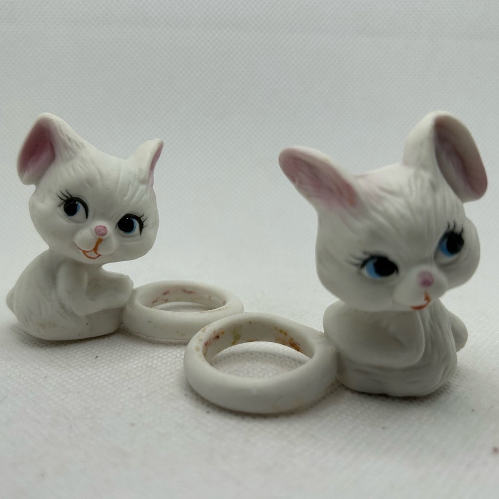 Vintage Candle Climbers Bunny Ceramic Anthropomorphic White Rabbit Figurines Two